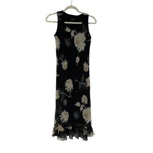 Black Floral Sleeveless Ruffle Hem Maxi Dress‎ Womens Size 6 Y2K Dark Fairy Boho